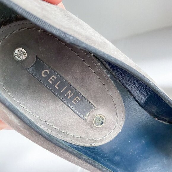 Celine Grey Suede Web Stripe Detail Round Toe High Heels 38  Italy - Picture 5 of 13
